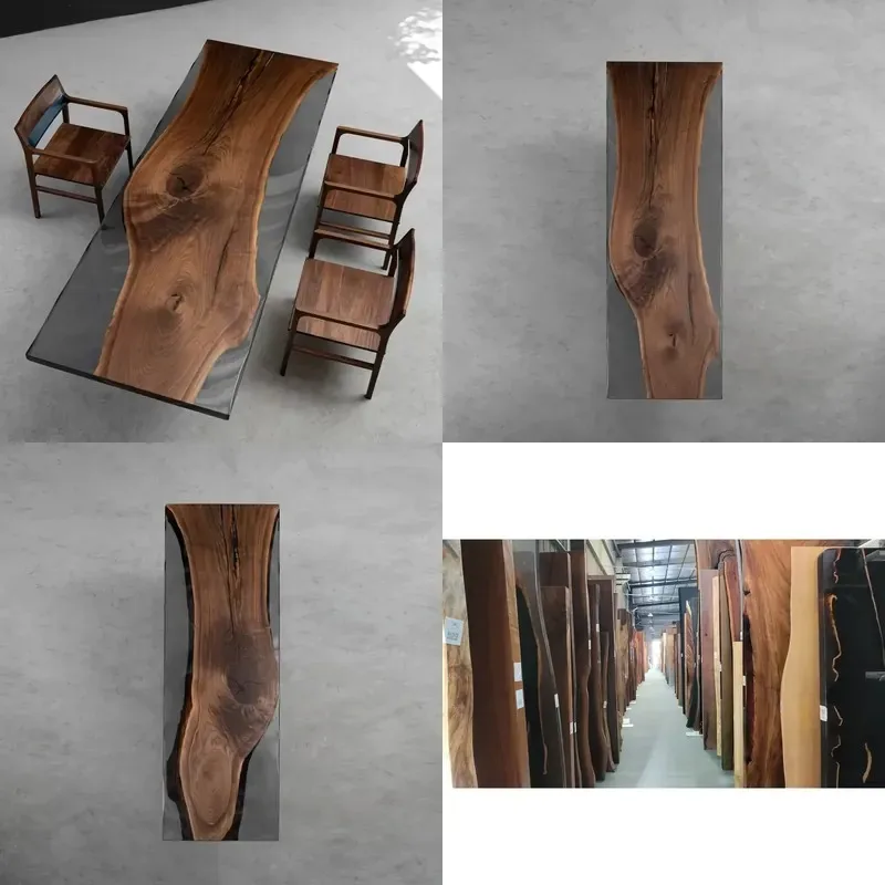 Custom Resin River Wood Dining Table Set with 4 Chairs for Hall Apartment Workshop Kitchen Living Room Outdoor