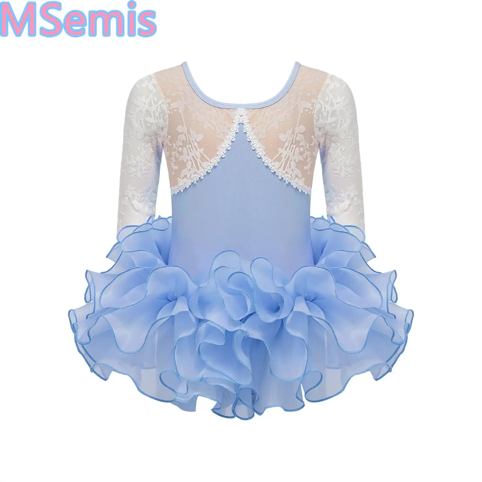 

Girls Ballet Tutu Dress Gymnastic Leotard Long Sleeve Lace Mesh Jacquard Bodysuit with Skirts Ballerina Fairy Prom Party Costume