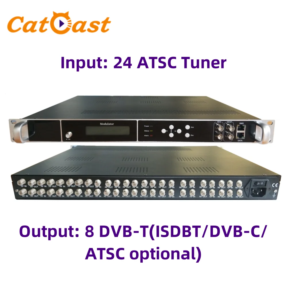 

CATV Digital Modulator 8 12 16 20 24 FTA ATSC Tuner to 8 carriers DVB-C DVB-T ATSC ISDBT RF Modulator