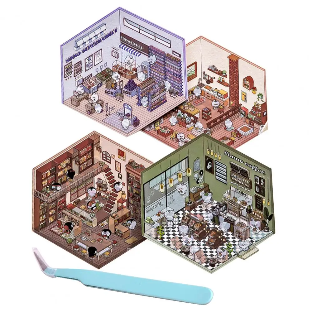 Cafe Theme Stickers 3d House Stickers Set with Tweezers for Decor Diy Landscaping Sun Room Library Cat for Phone