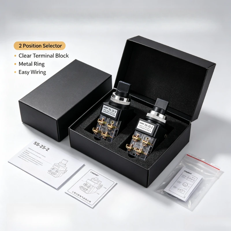 TSS-25 Selector Switch, 30mm Knob, 2-Position 3-Section Self-Locking Rotary Switch with Arrow Mark, Start Stop Function
