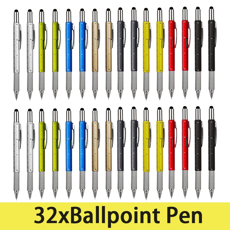 

32Pcs 6 In 1 Multi Tool Pen Screwdriver Precision Ruler Pen Multifunction Caliper Ballpoint Pen for Phone Touch Level Meter