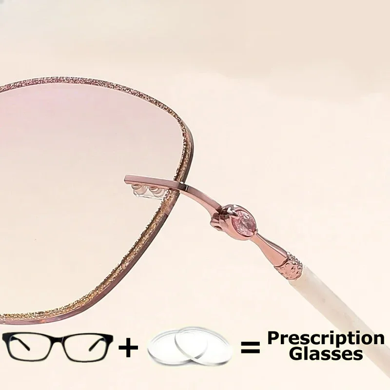 KIZN بريق النظارات الطبية امرأة قصر النظر التدرج تينت العدسات الملونة الطبية البصرية كريستال بدون شفة نظارات ل فيما #5