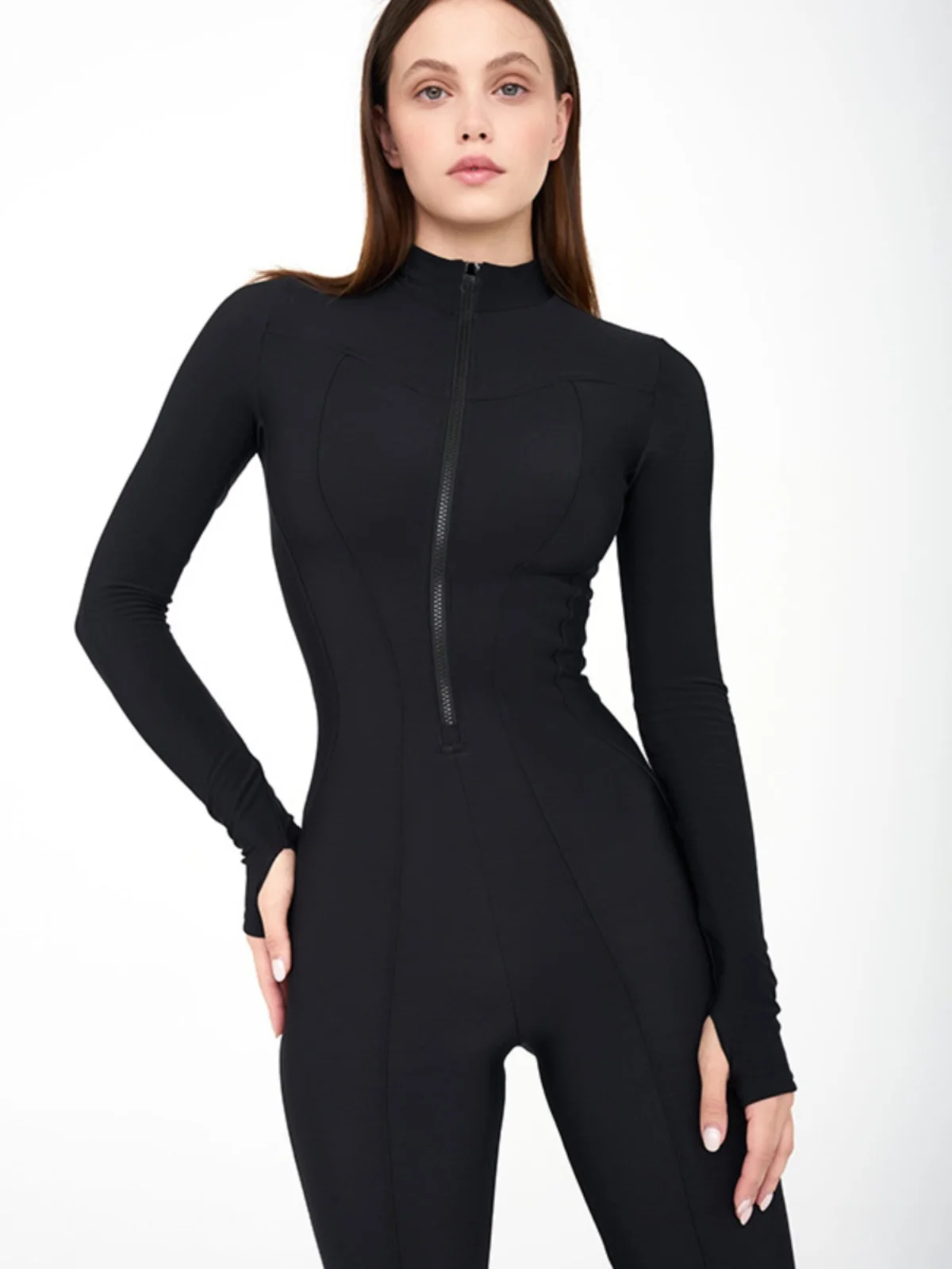 

Повседневный комбинезон с высокой талией и подтяжкой ягодиц, женский длинный цельный костюм, удобный облегающий комбинезон из полиэстера с застежкой-молнией