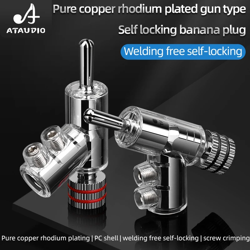 4PCS Hi-end Self-Locking Banana Plug Crystal High Purity Copper Rhodium-plated Gun-type Connectors for Speaker Audio Amplifier