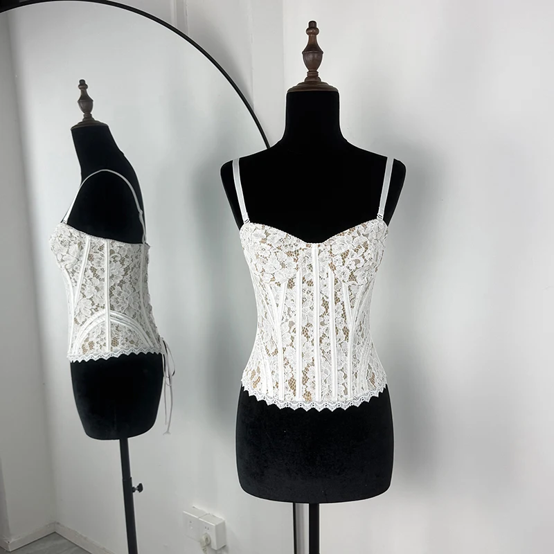 Tornova Sexy Slim Lace Corset Vest Women's 2026 New Slim Sleeveless Tanks Fishbone Waist Lace Up Summer Sexy Sleeveless Camis image 6