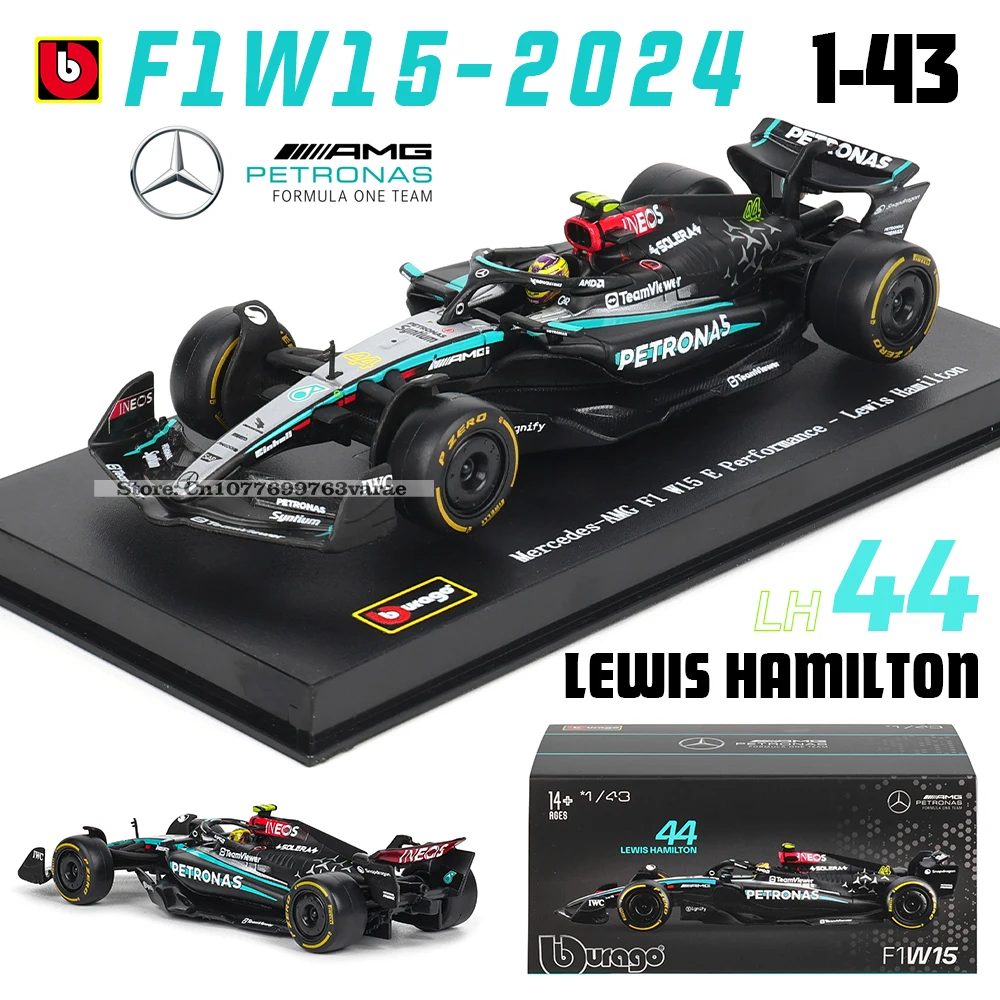 Bburago 1:43 Mercedes-AMG Petronas F1 Team W15 2024 #44 Hamilton #63 George Russell Alloy Car Die Cast Model Toy Collectible