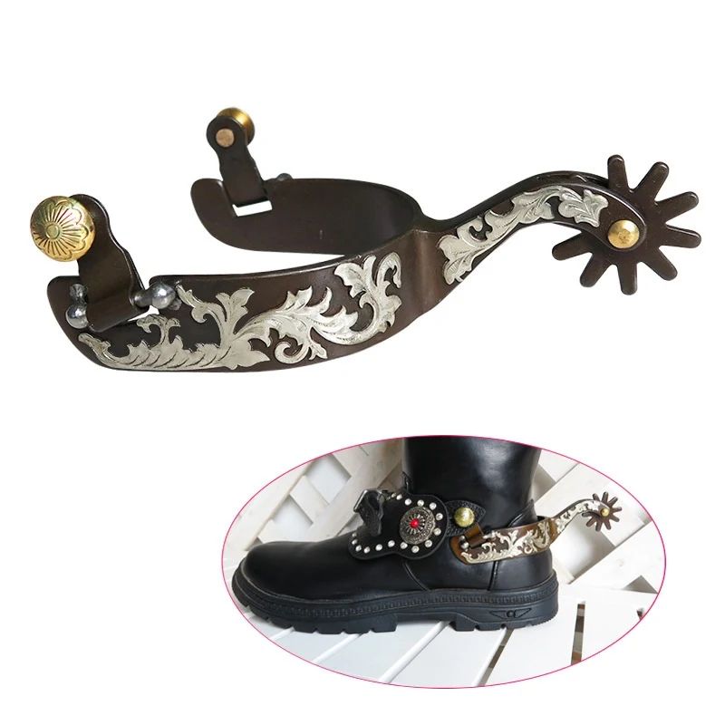 Speroni da equitazione Speroni in stile occidentale bronzati Attrezzature da corsa equestre di alta qualità intagliate a mano