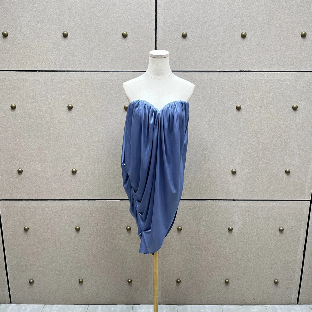

Acetate Fabric Pleated Slim-Fit Wrap-Top, Sexy Backless Asymmetric Strapless Tank Top 2025 Winter New Arrival Y2K Style
