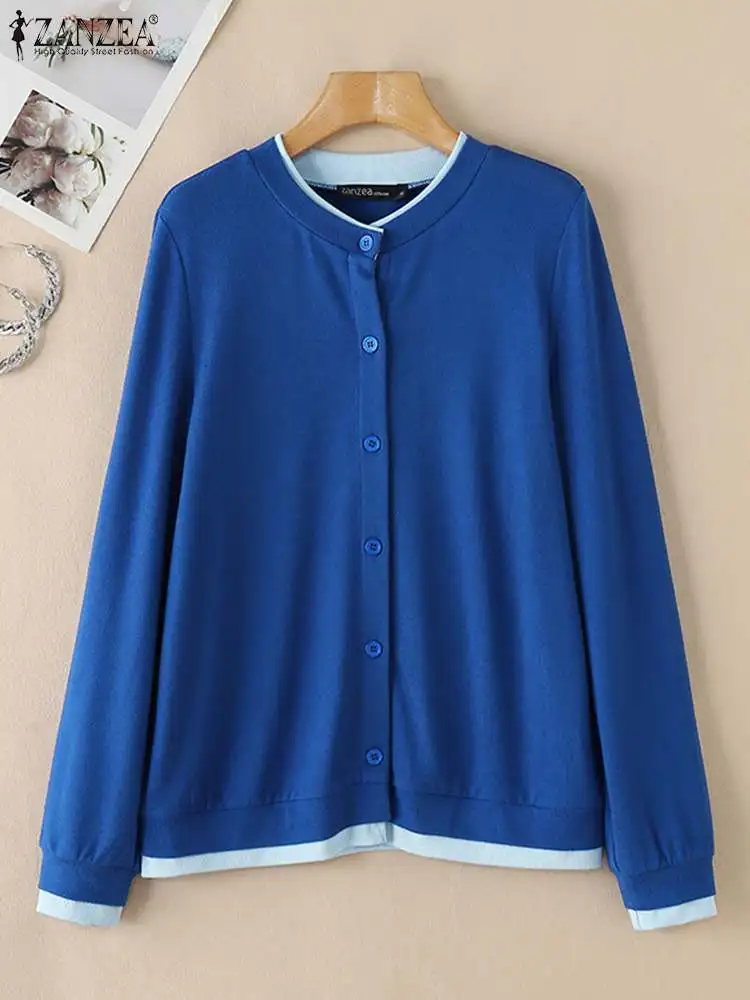 

ZANZEA женское теплое пальто контрастного цвета на пуговицах вязаные кардиганы осень-зима верхняя одежда с круглым вырезом повседневные свитера с длинными рукавами