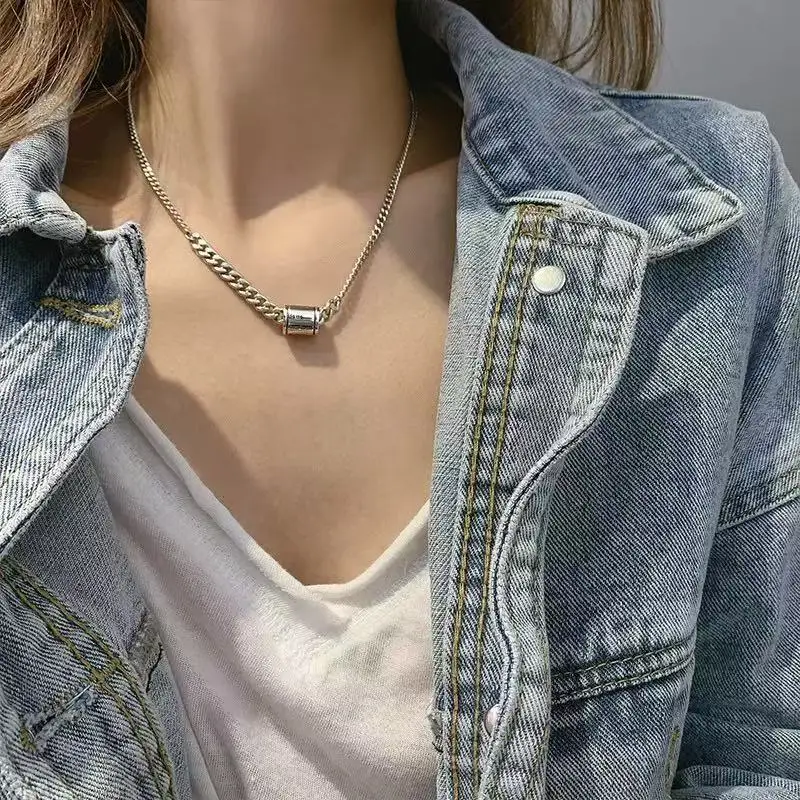 European And American Port Style Design Spring 925 Sterling Silver Retro Cylindrical Letter Clavicle Chain Necklaces XL039
