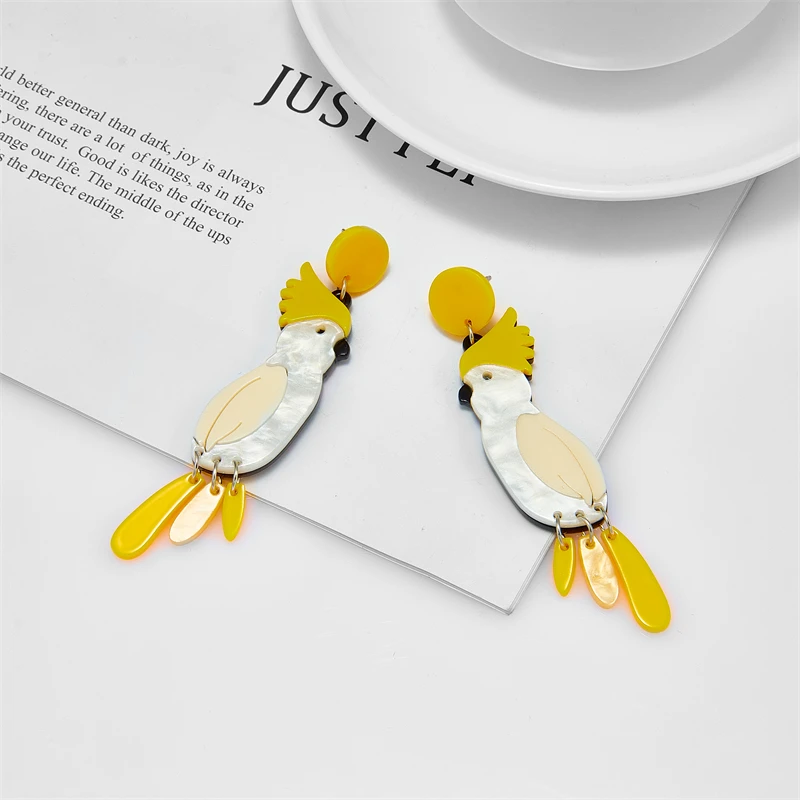 YAOLOGE New Trend Yellow Parrot Acrylic Earrings For Women Fashion Cartoon Cute Birds Girls Ear Jewelry Party Handmade Gift