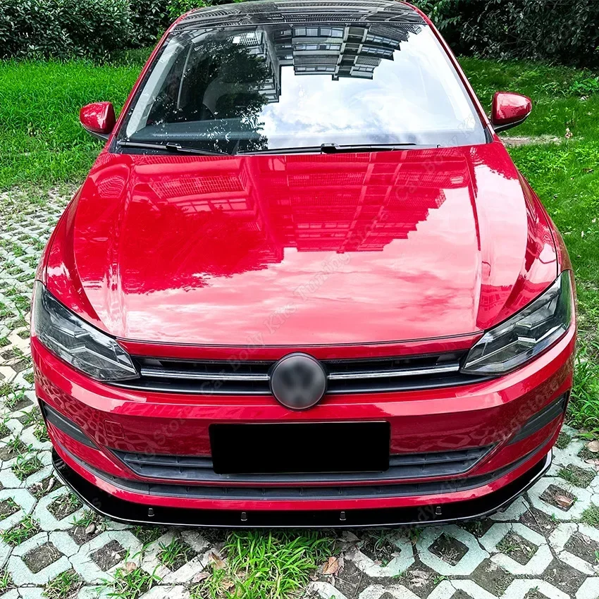 For Volkswagen POLO MK6 2018-2023+ Gloss Black ABS Front Bumper Lip Splitter Spoiler Diffuser Guard Cover Car Accessories