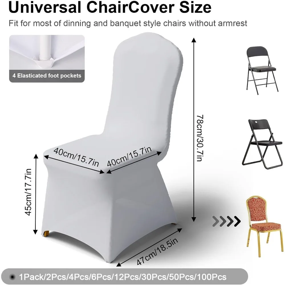 100 عبوة من أغطية الكراسي المصنوعة من الألياف اللدنة لكراسي تناول الطعام، أغطية بوليستر مطاطية مثالية لحفلات الزفاف والحفلات والولائم #3