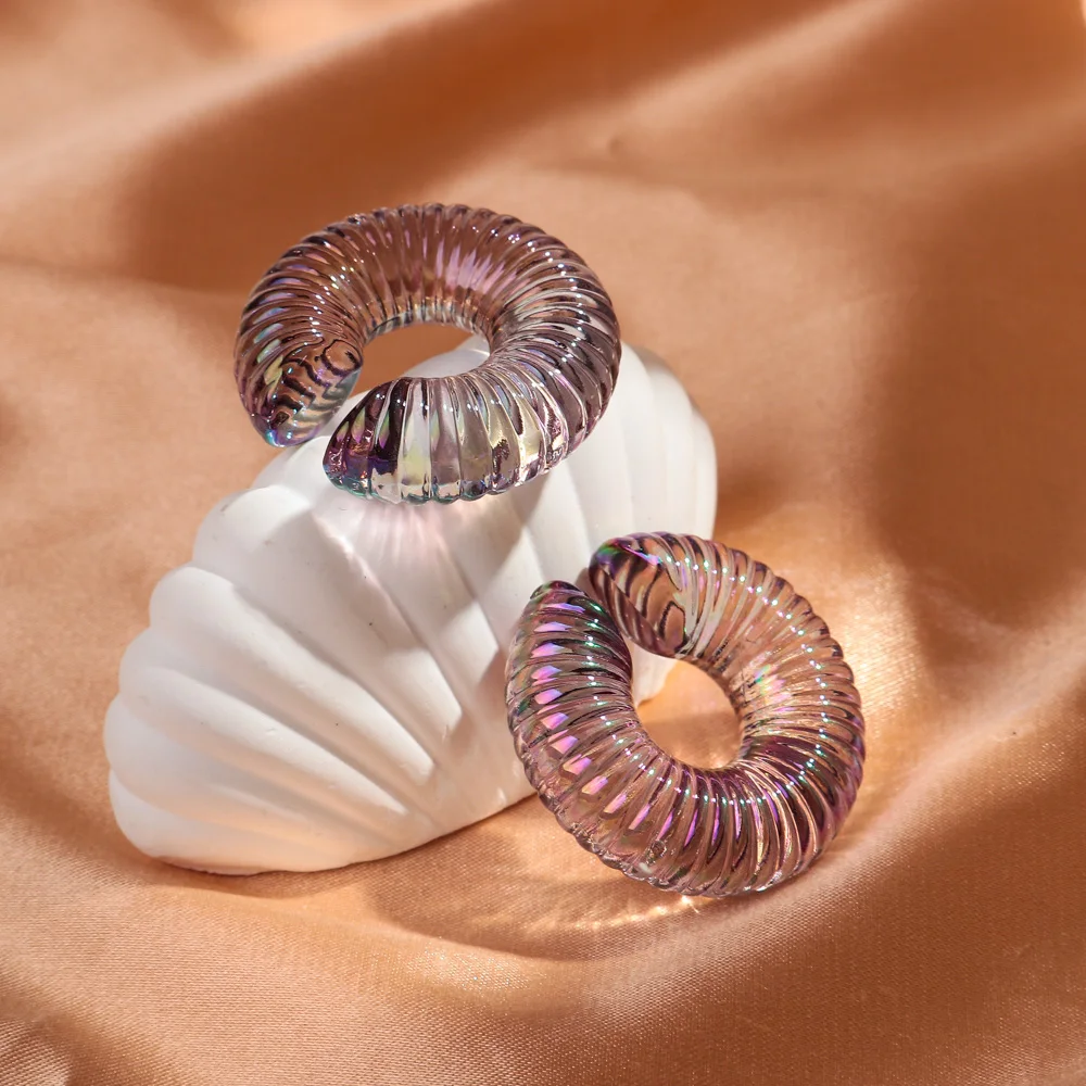 Trend Acrylic Iridescent C-Shape Ear Clip for Women Laser Circle Cartilage Clamp Earrings 2024 Jewelry