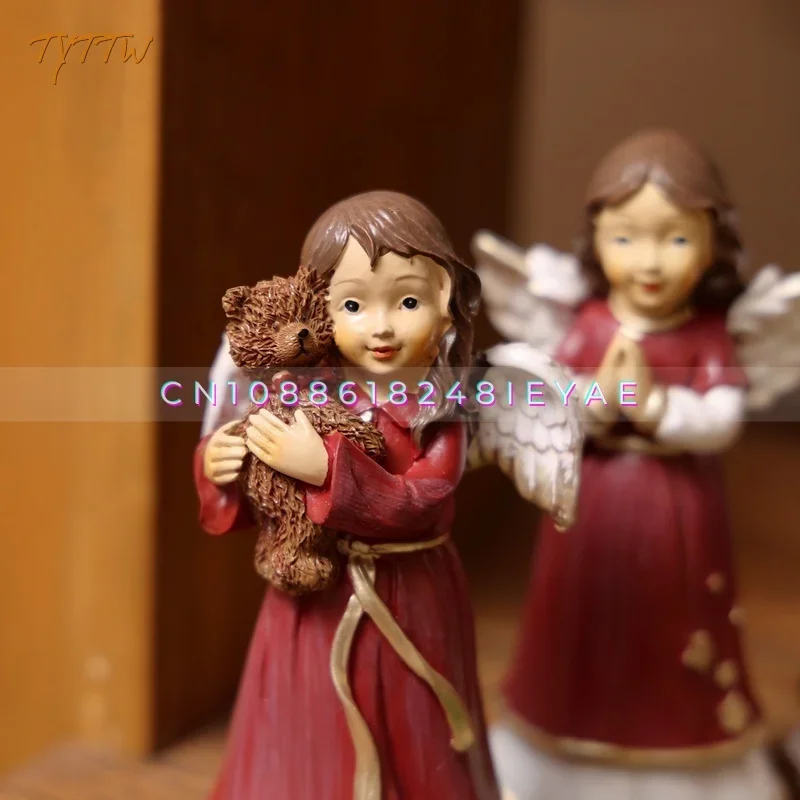 Ornamentos de anjo de resina antiga vintage, presente de Natal, enfeites para casa