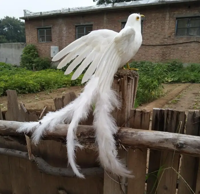White Bird Model Garden Decoration Real Life Foam Feather Wings Long Tail 50x40cm Gift for Outdoor Home Decor