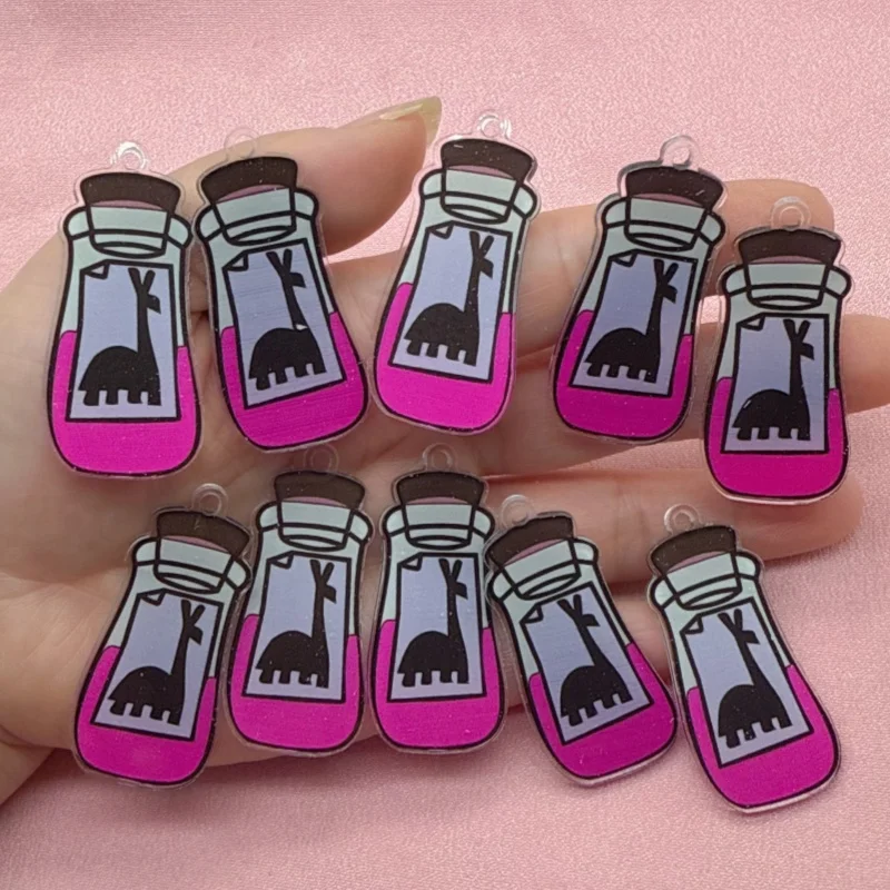10pcs acrylic 2D flat bottle animal pendant, DIY jewelry making earrings necklace keychain accessories