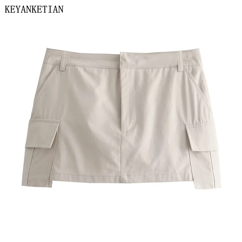 KEYANKETIAN 2024 New Launch Women's Asymmetrical Shorts Summer American Retro Pockets Decoration Zipper low waist Hot Shorts