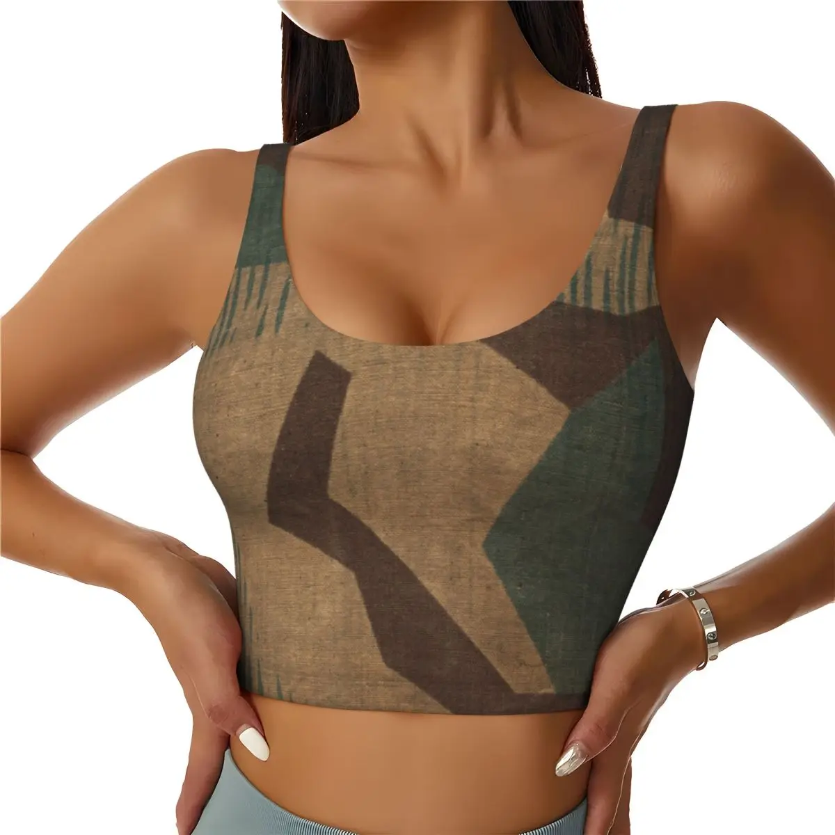 Custom Splintertarn German Camouflage High Impact Sports Bras Women Army Tactical Camo Seamless Workout Running Crop Tank Tops