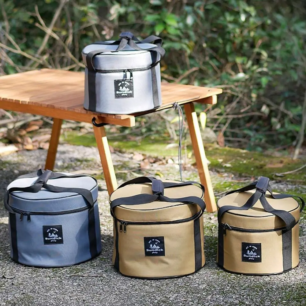 Sac de pique-nique professionnel en tissu Oxford, organisateur de vaisselle cylindrique étanche, seau de rangement de casseroles 9/14l pour barbecue