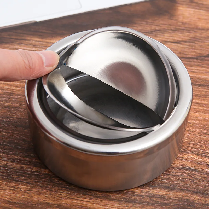 

E5 Round Windproof Ashtray Smoking Ash Tray With Lid Stainless Steel Cigar Ashtray Outdoor Portable Ashtray Smoke Accessories