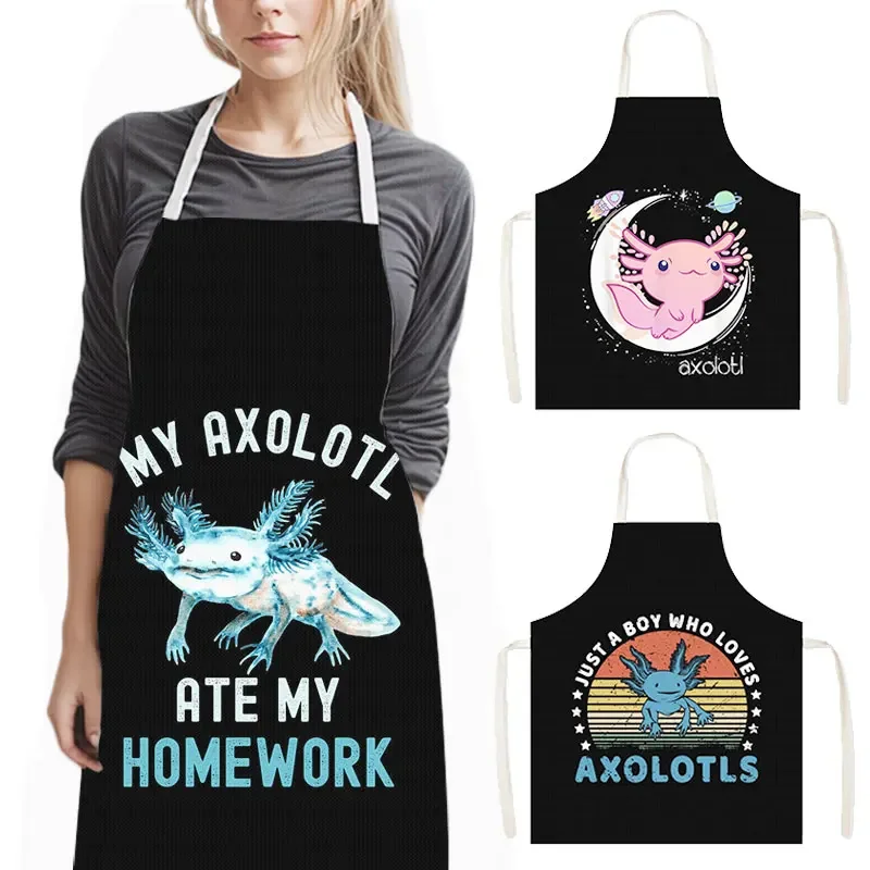 Kawaii Cartoon Axolotl Sea Otters Kitchen Aprons Pet Salamander Home Cleaning Clothing Linen Pinafore Chef Cooking Apron Gift