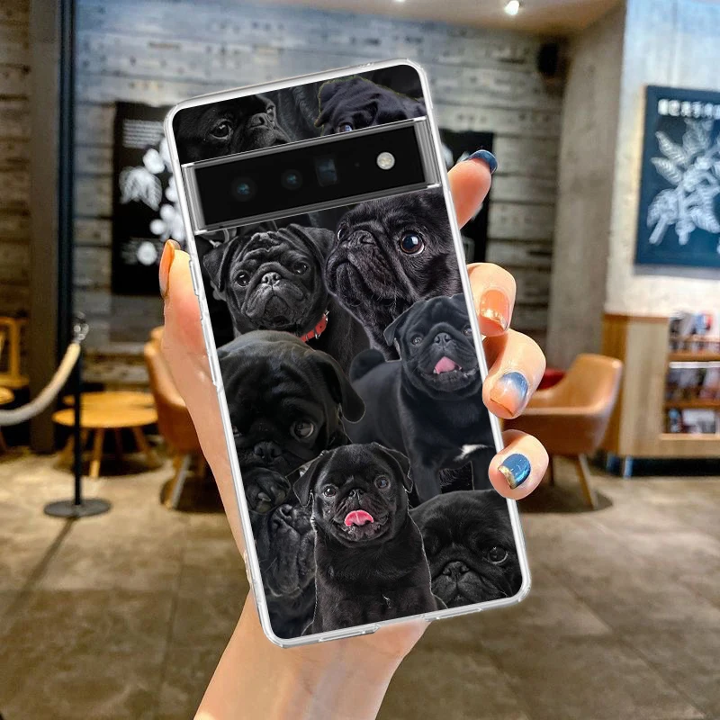 حافظة لهاتف جوجل بيكسل 9 8 7 برو 8A 7A 6A 6 Pro XL 5 4 5A 4A 3A 5G غطاء شفاف من البولي يوريثان الناعم على شكل حيوان أسود الصلصال عن قرب