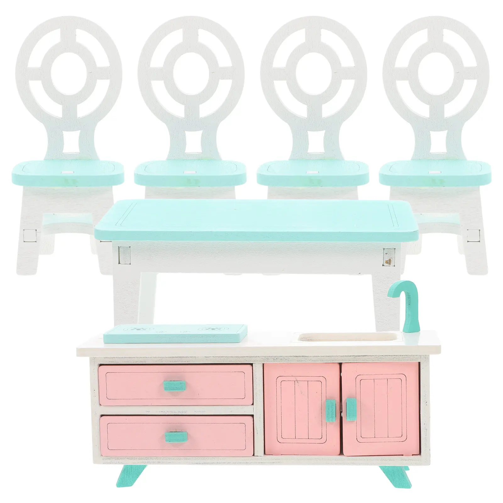 

1Set 1:12 Scale Wooden Miniature Dining Furniture Realistic Table Chair Cabinet for Dollhouse Fairy Garden Decor