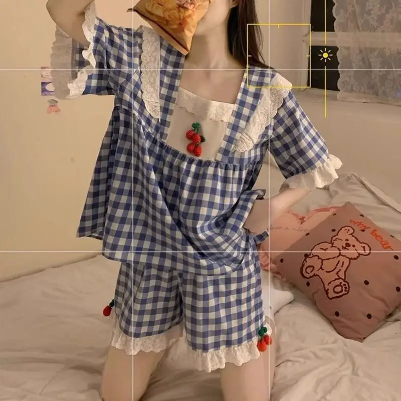 

Французский летний пижамный комплект «Принцесса»: милый и очаровательный женский комплект с коротким рукавом и шортами, удобная и мягкая домашняя одежда, модный дизайн.