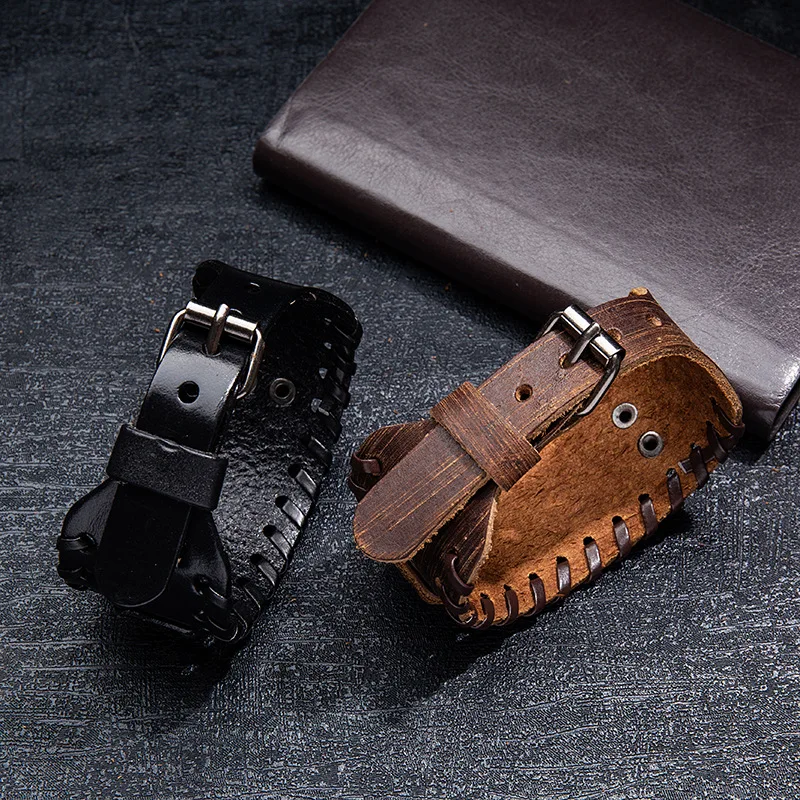 Trendy Totem Design Nordic Double Axe Irish Cross Bracelet Leather Woven Men\'s Bracelet Viking Accessorie Genuine leather jewelr