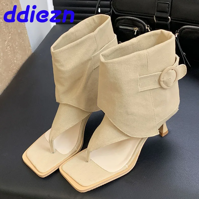 Ladies Short Boots Footwear With 6CM Heels Shoes Female Slip On Shoes Fashion Denim Modern Women Ankle Boots Flip flops