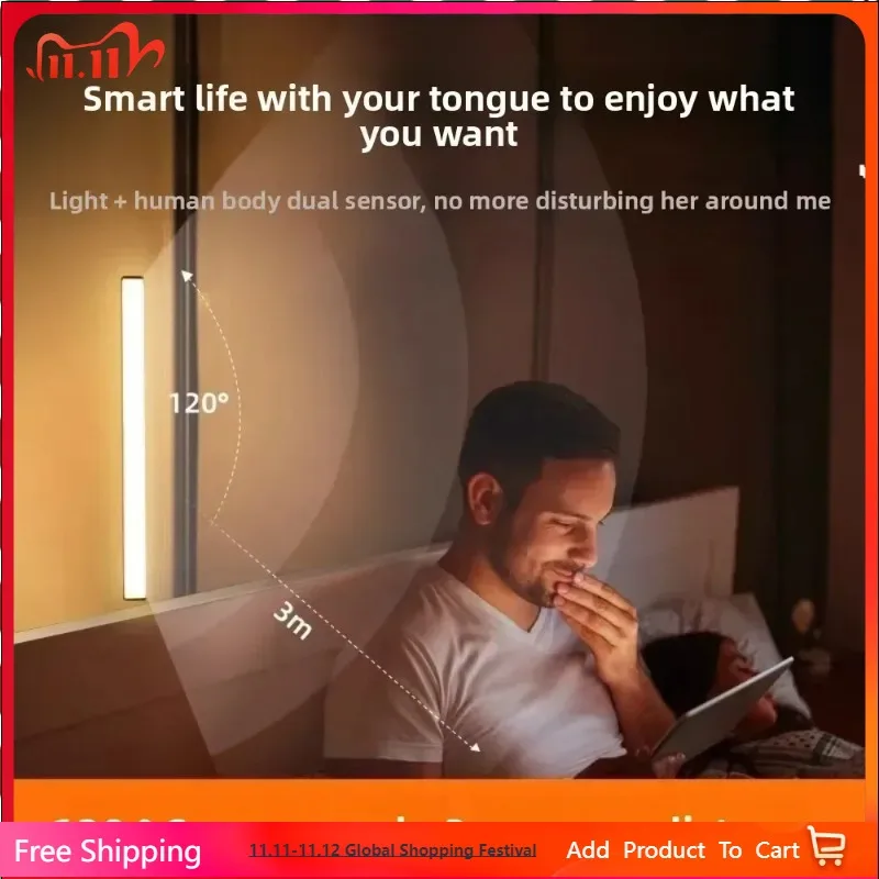 

1pc Stairs - Battery Operated Night Wireless Rechargeable LED Motion Sensor Cabinet Light - Ideal For Closet, Kitchen, Wardrobe