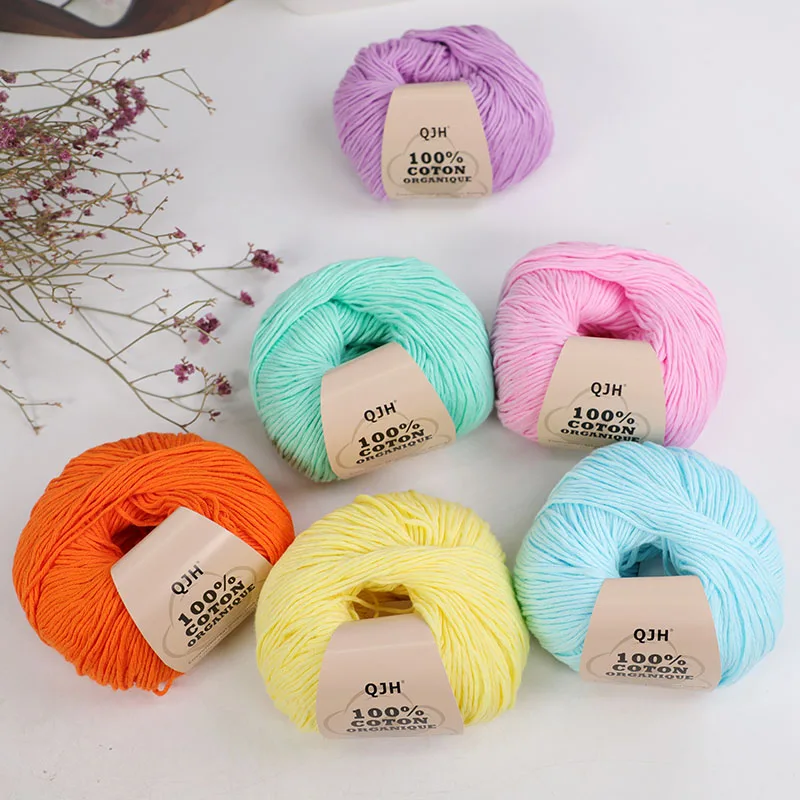 QJH 100% Organic Cotton Yarn, Yarn for Knitting, Crocheting and Crafts, Pack of 2 - 1.76oz/136yards/1Pcs, Light, Dk