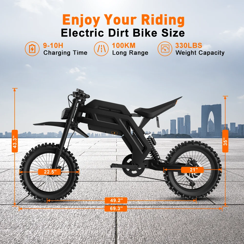US E-motorcycle 2000W Electric Mountain E Bike For Adults High Speed Off-Road 22.5inch Tire Motorcycle