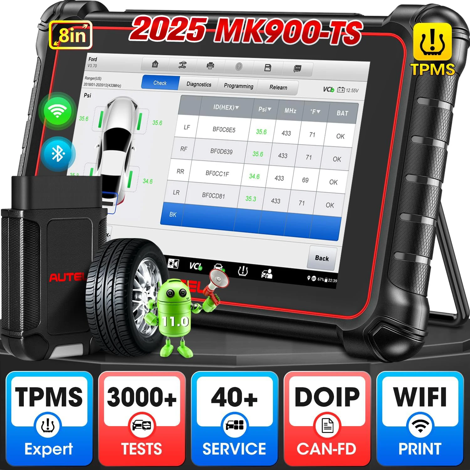 Autel MaxiCOM MK900TS MK900-TS Car Bi-directional Diagnostic Tools Full TPMS Functions CAN FD DOIP Upgrade of MK808S TS MX900TS