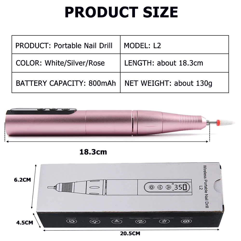 Professionele oplaadbare draadloze nagelboorpen - 35000 RPM elektrische nagelvijl met hoge snelheid en LCD-display voor manicuregereedschap