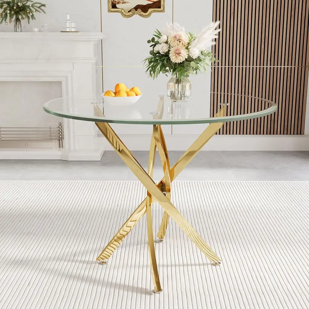 

Round Glass Dining Table with Stainless Steel Legs and Tempered Glass Top for Small Spaces (Gold Legs)