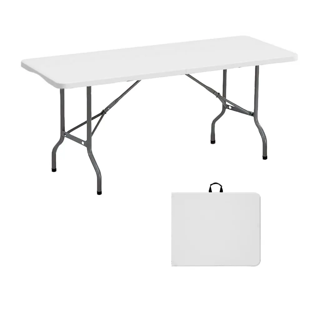 

6 Ft Plastic Folding Table, Indoor Outdoor Portable Heavy Duty Camping Table Wedding Event Utility Game Desk W/Handle And Steel