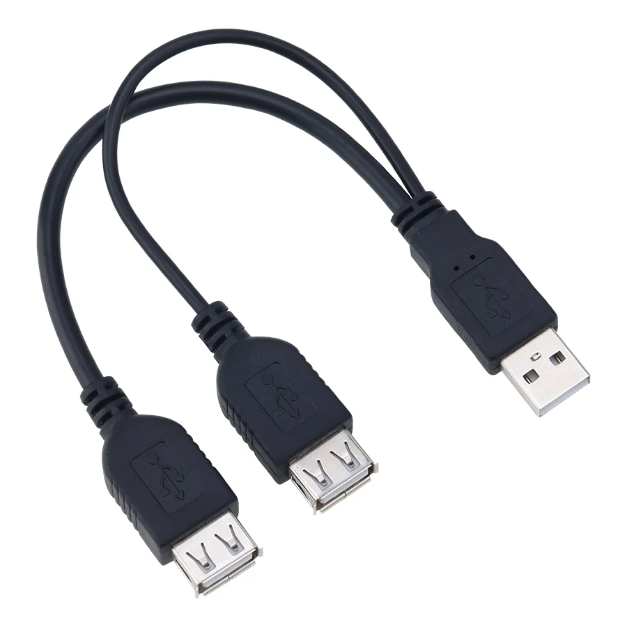 1000pcs Black Color 21.5cm USB 2.0 Male to 2 Dual Usb Female Jack Y Splitter Adapter Cable