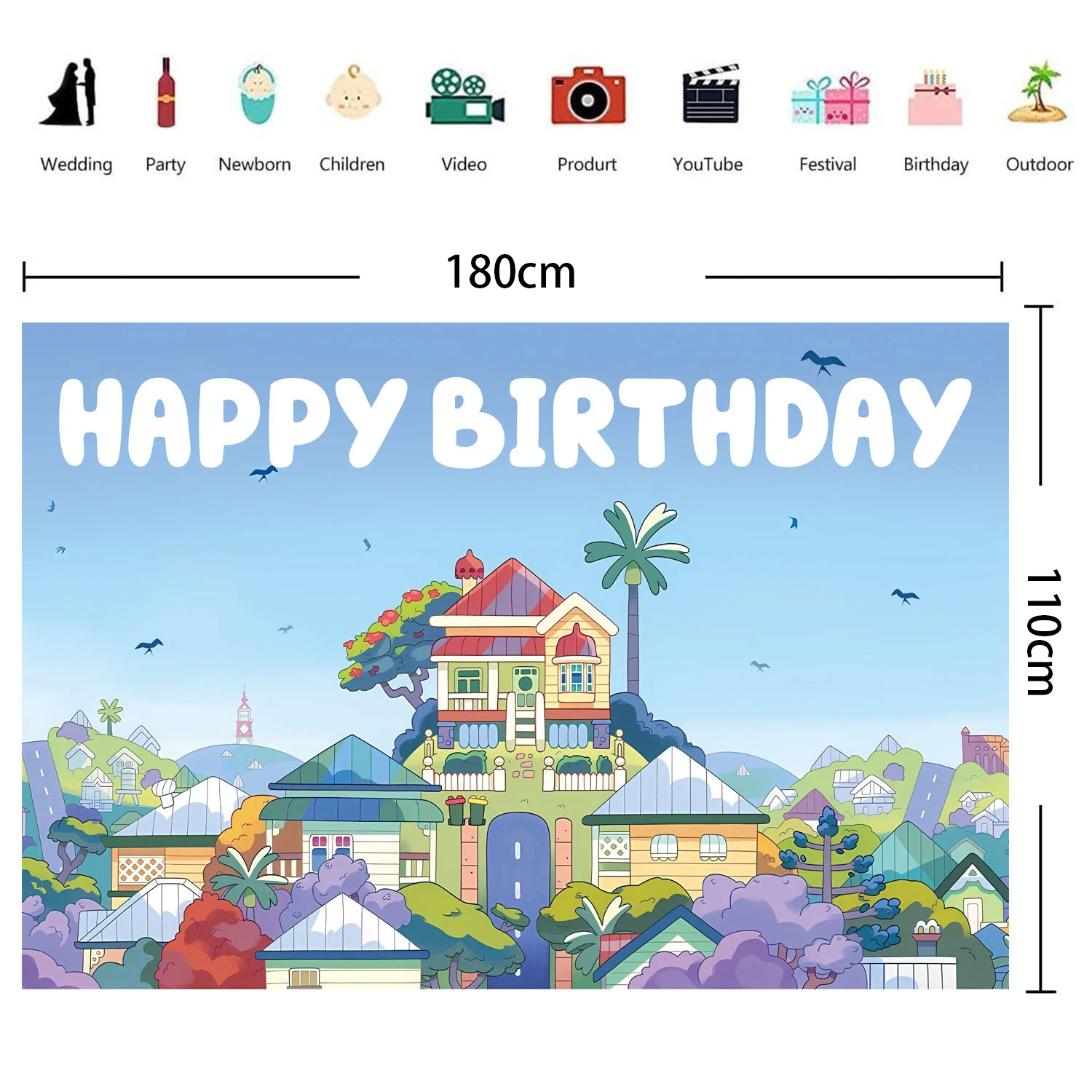 Blue Dog Theme Backdrop Cartoon Sky Building Background Banner for Boy Girls Birthday