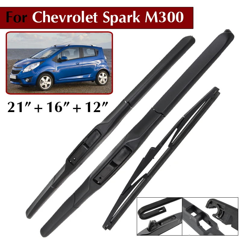 

Front & Rear Wiper Blades Set 21"+16"+12" For Chevrolet Spark M300 2009-2015 Windshield Windscreen Window Car Brushes