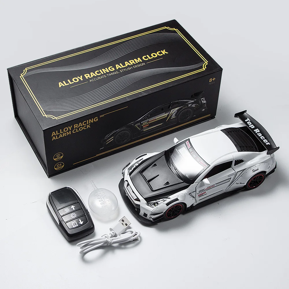 1PCS Car Alarm Clock, Rechargeable Battery Hyper Car Clock with Engine Sound, LED Flashing Light & Mist Spray