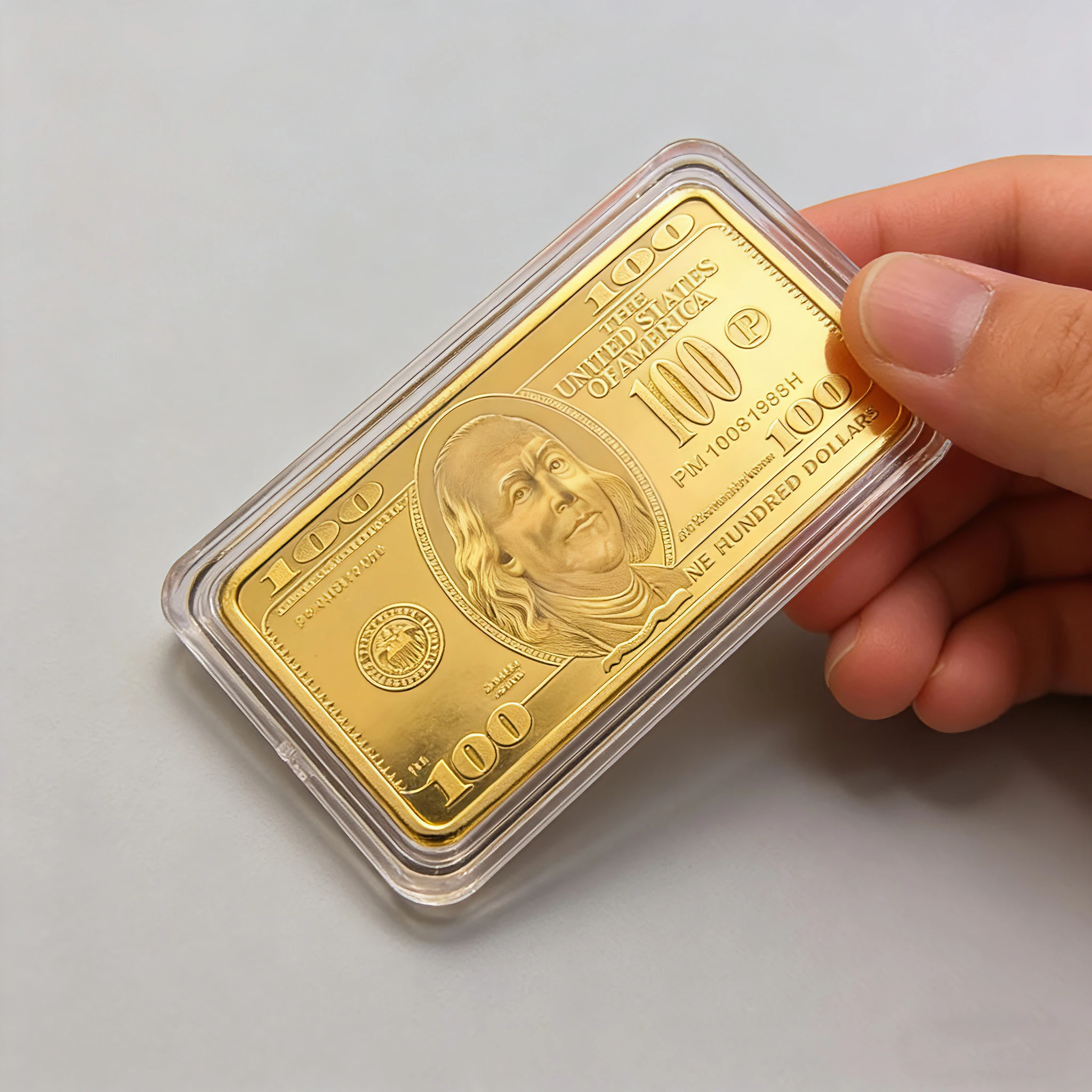 Barra Conmemorativa de 1oz Chapada en Oro con Diseño de Billete de Dólar Estadounidense, 5x3cm, Artesanía Metálica, Coleccionable, Regalo para Numismáticos