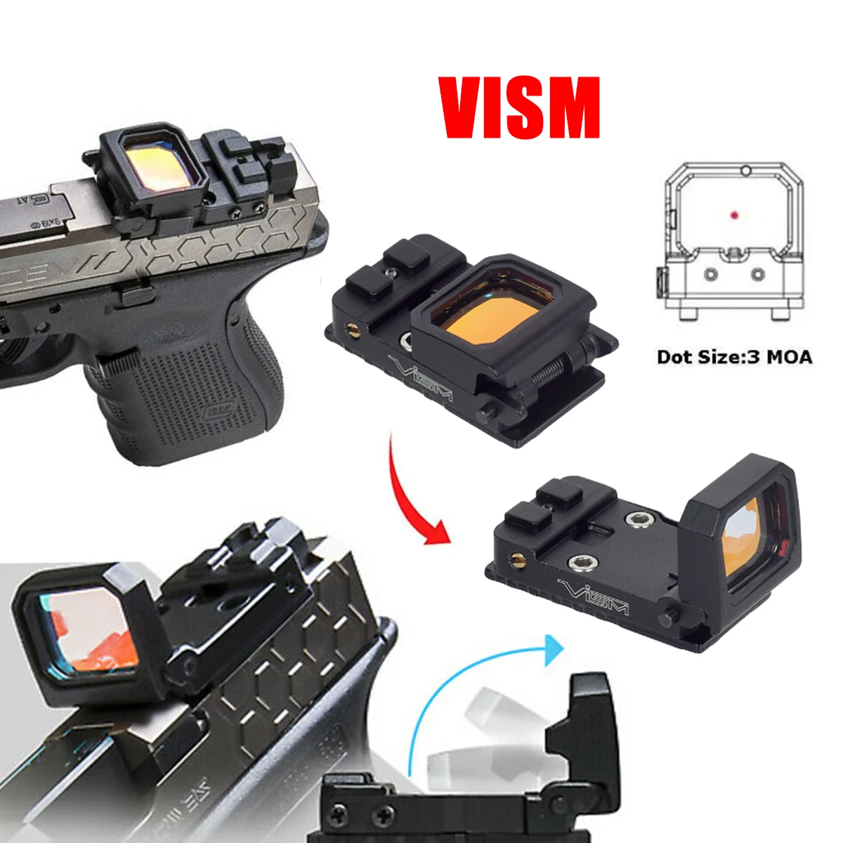 VISM PRO Flip Up Green RM Tactical Red Dot Optics Sight For GLOCK 17 19 Collimator Reflection Sight 20mm Rail Scope For AR15