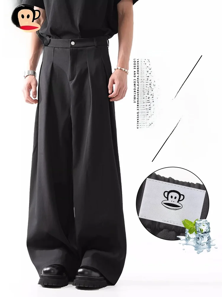 

Мужские летние брюки Paul Frank из ледяного шелка: тонкие, прямые, повседневные, новые, свободные, немнущиеся, легкие, модные, молодежные