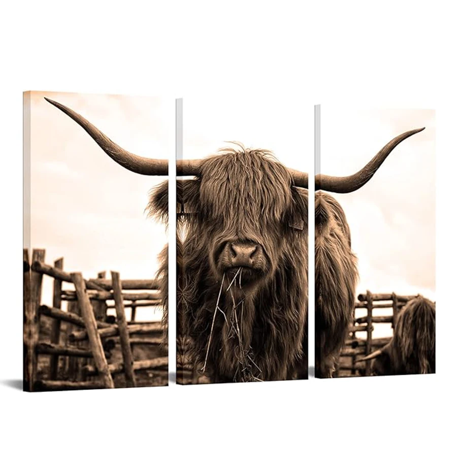 

5D DIY Square round Diamond Painting Nordic Animal Highland cattle Cross Stitch Diy Diamond Embroidery picture Mosaic Artx3Pcs