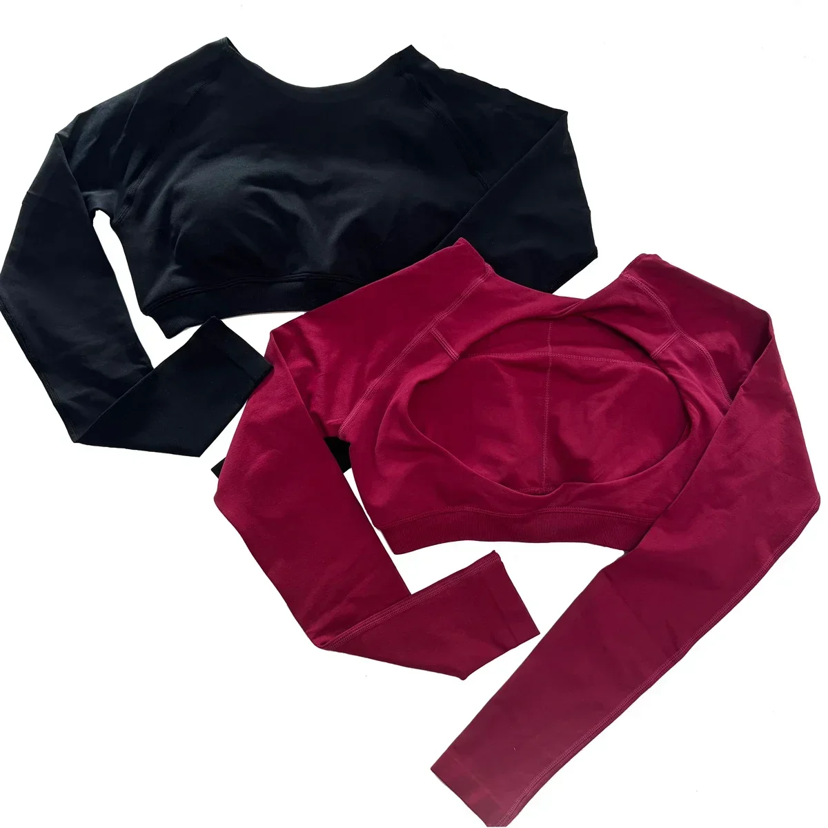 قميص قصير ديناميكي بأكمام طويلة للنساء مثير مفتوح الظهر لليوجا، قميص علوي للتمرين في صالة الألعاب الرياضية، قمصان رياضية بدون خياطة