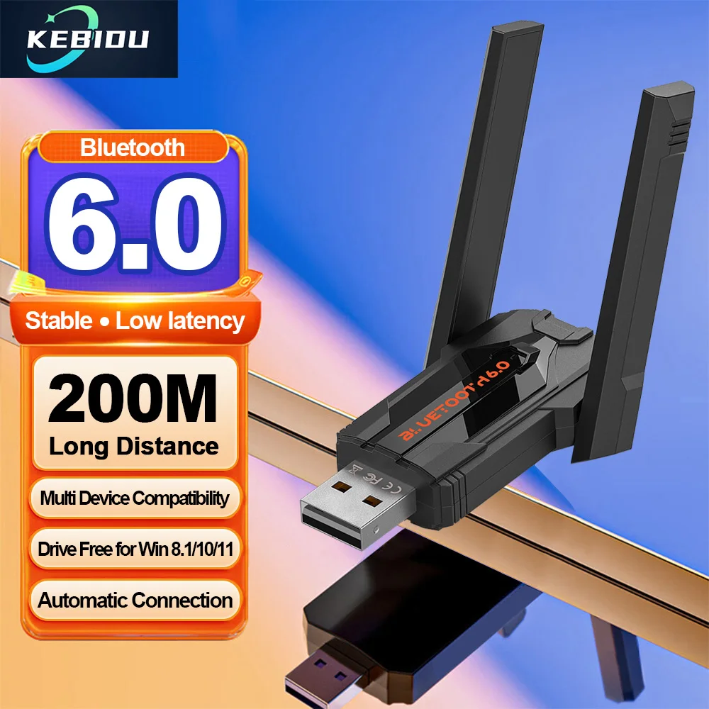 

200 м USB-адаптер Bluetooth 6.0 для ПК, беспроводная мышь, клавиатура, гарнитура, аудиоприемник, драйвер передатчика, бесплатно для Win 8,1/10/11