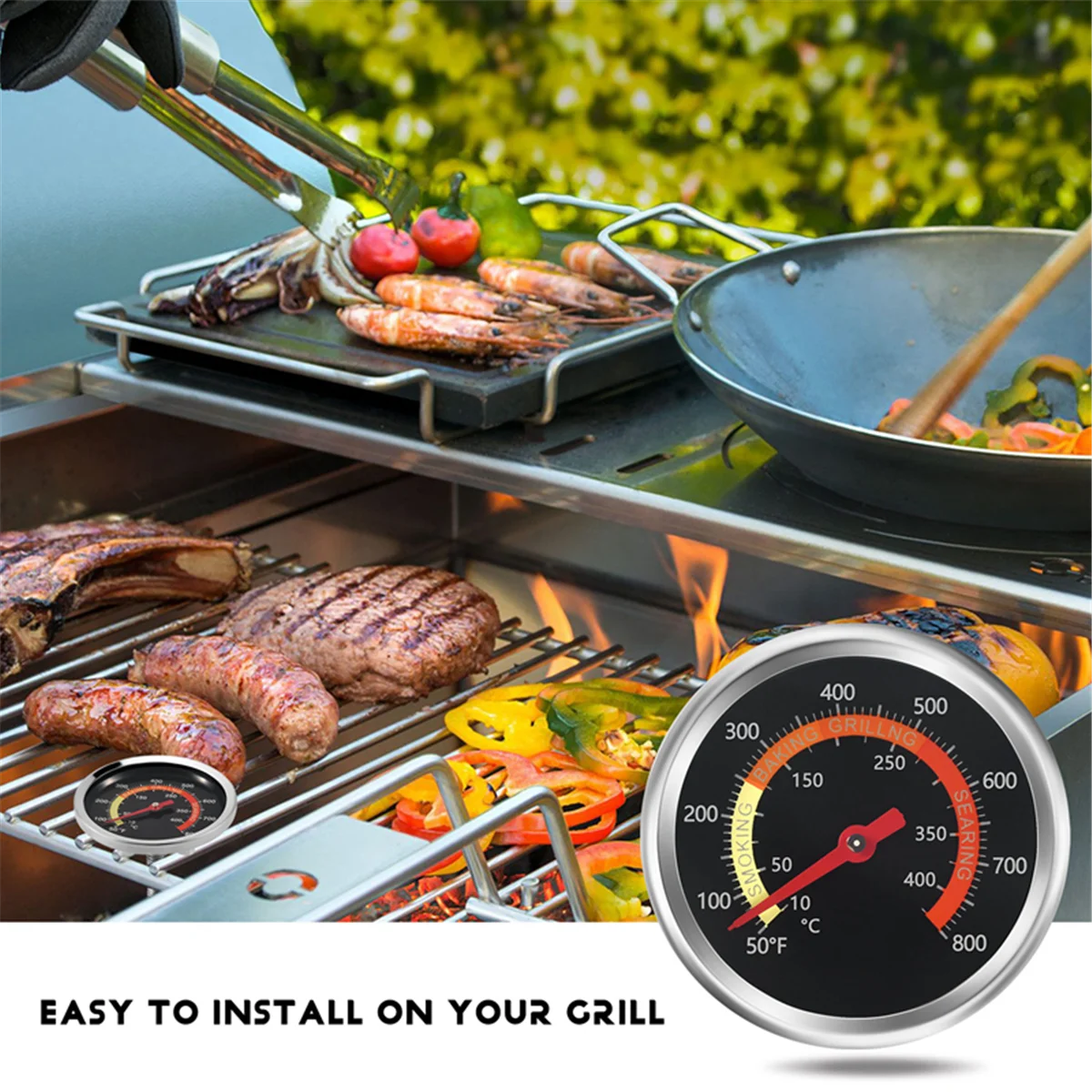 Grill Thermometer Roker Temperatuurmeter Houtskool Grill Pit Roker Thermometer Warmte-Indicator Voor Vlees Koken